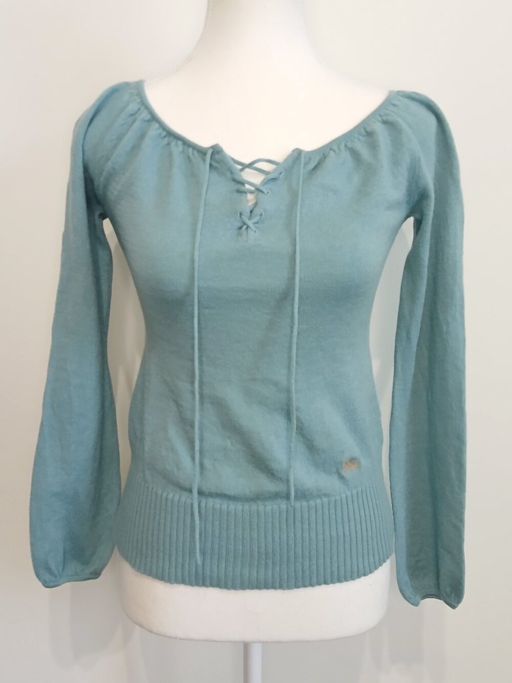Burberry London Blue Label 100% Wool Y2K Teal Sweater Size XS-S